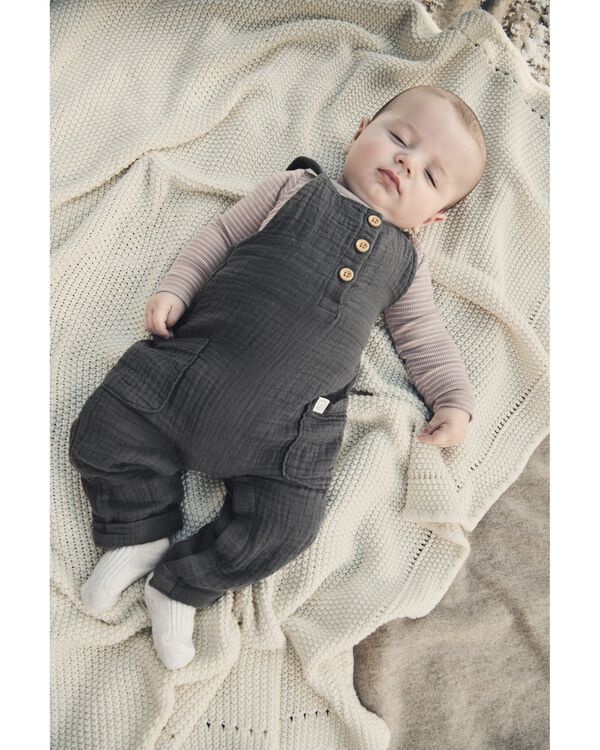 Charcoal Baby Organic Cotton Gauze Overalls in Dark Gray